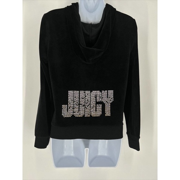 Juicy Couture Y2K Vintage Black Zip Up Velour Jacket Spell out Soft Pockets Sz M - Picture 1 of 7